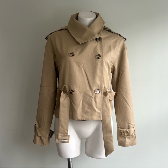 COMMENSE Double-Breasted Belted Trench Coat, Khaki XS - Picture 6 of 14